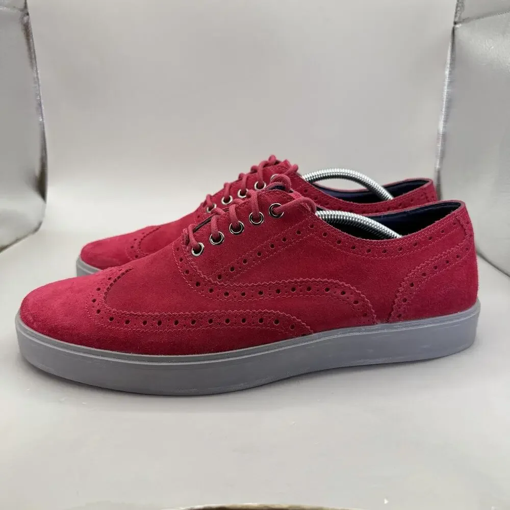 Cole Haan Bergen Wingtip Shoes Mens Size 12 Red Suede Casual Sneakers C11254